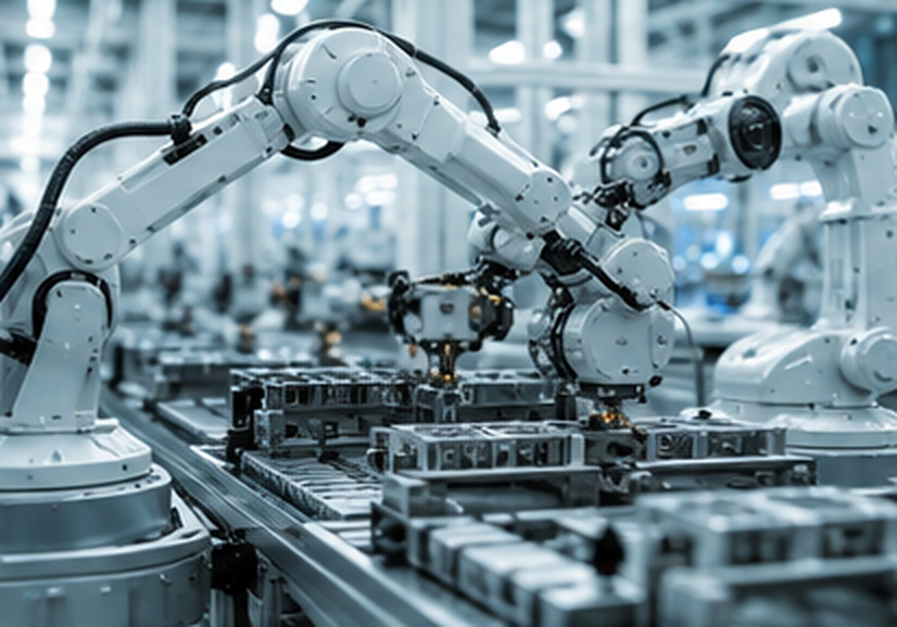 Robotic arms on an automated assembly line